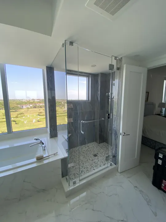 Corner shower with a garden window